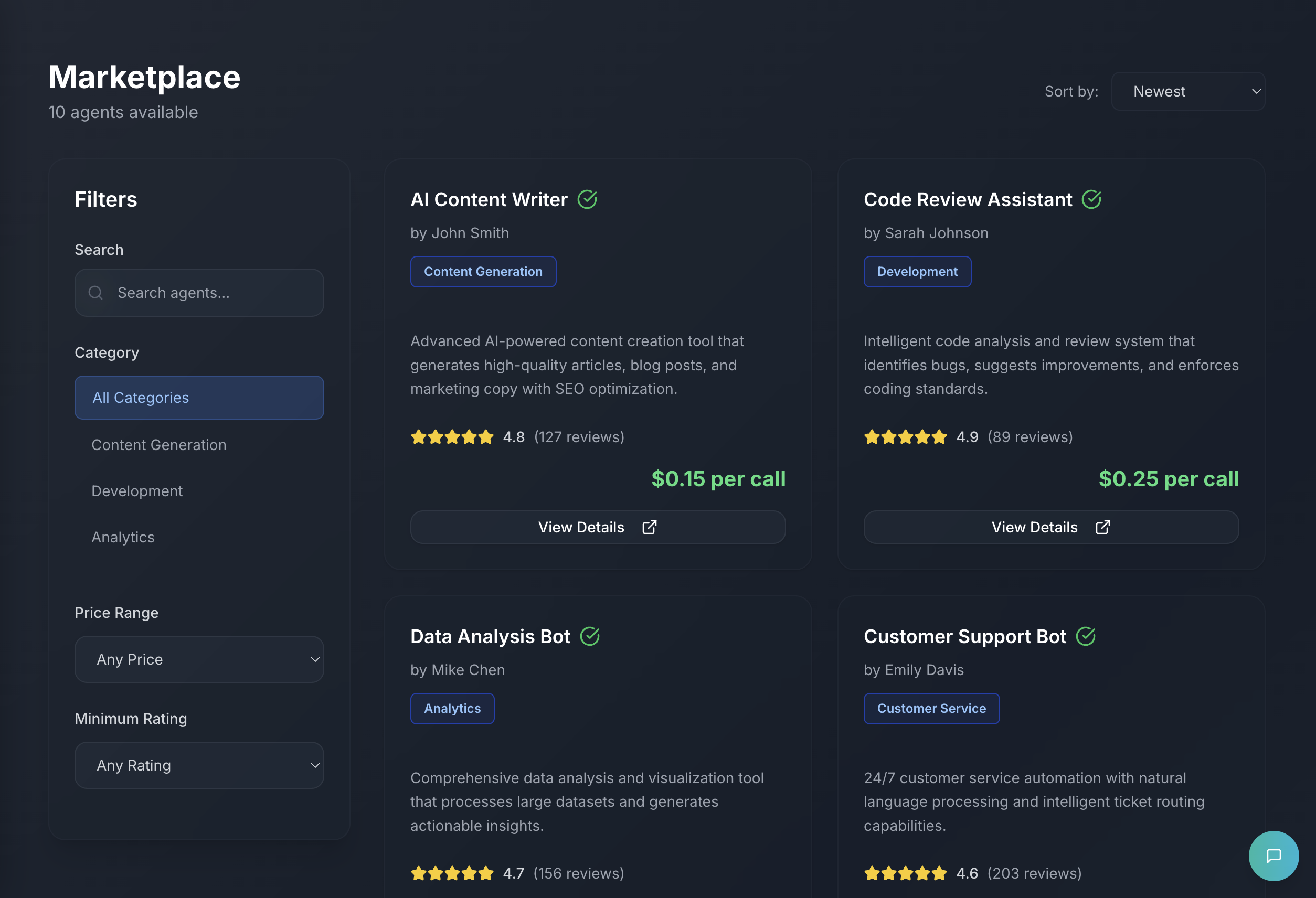 AI Agent Marketplace - Browse and discover AI agents with advanced filtering and search